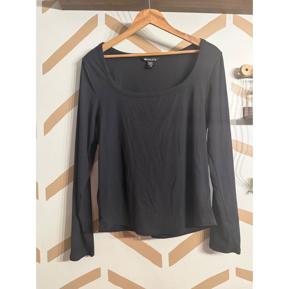 Athleta Ribbed Long Sleeve Top Womens XL Black Scoop Neck Modal Blend 415567